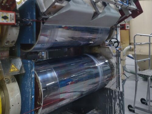 Picture showing a PET extruction machine with transparent recycled PET films