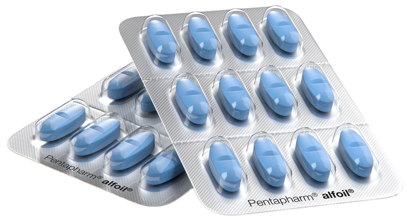 Pictures shows blue pills packed in blister packaging