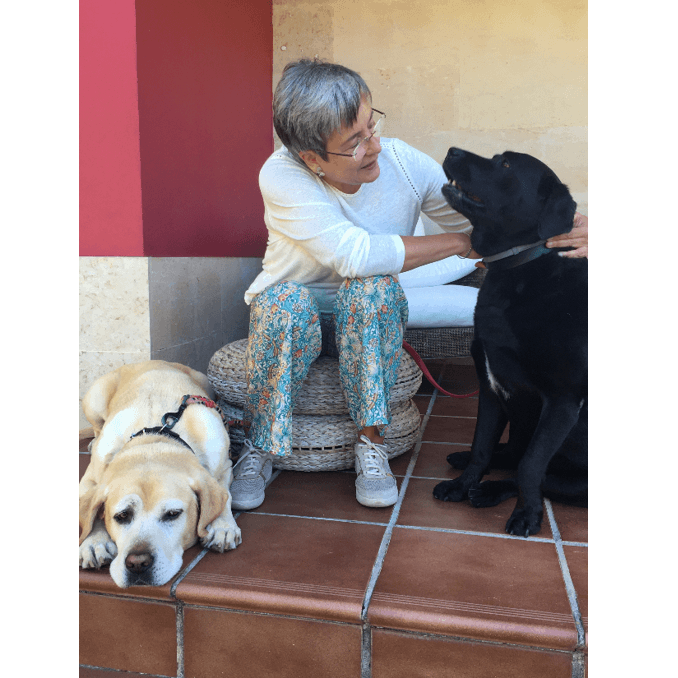 Anna with her dogs Chester and Lennon