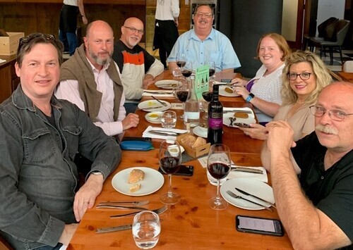 Jennifer Magnus at dinner with her colleagues. 