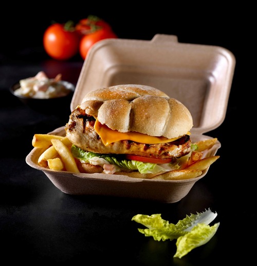 Takeaway chicken burger meal in food packaging designed for product protection, convenience and foodservice performance.