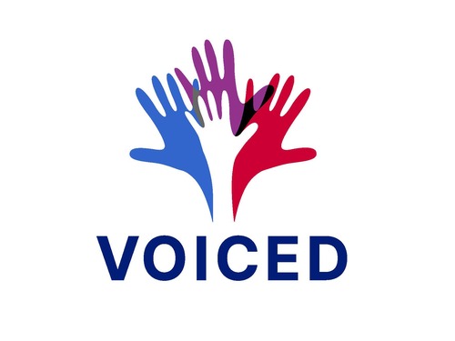 a logo for the kp initiative VOICED, showing comic hands in multiple colors