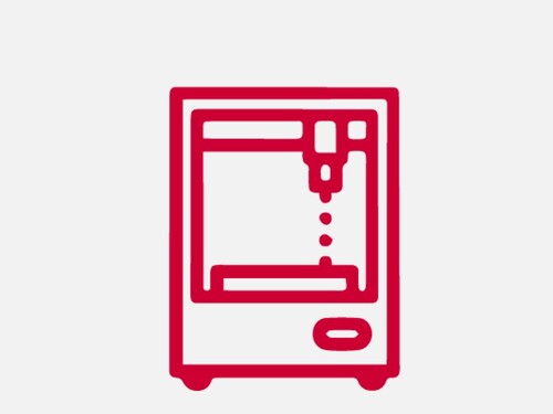 The picture showing a 3D printer icon in red