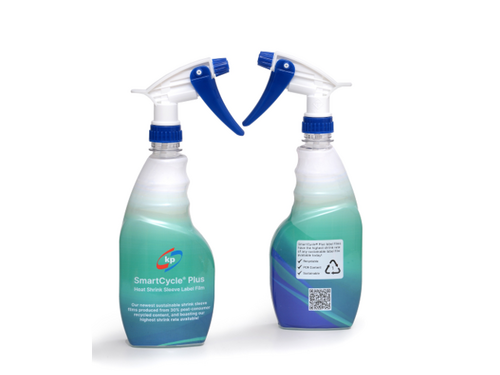 Picture showing two cleaning bottles with PET shrink 