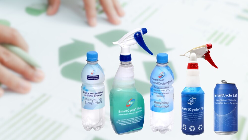 Picture showing various plastic labels on multiple bottles and tins 