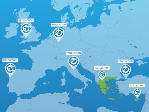 Map of Recycled Ocean plastics locations in Europe
