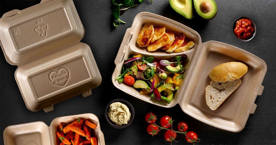 Picture showing various kp Infinity food to go packaging trays with food inside